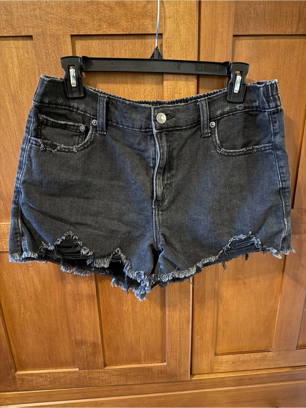 Aerie Super Soft Distressed Black Denim Shorts - Size Medium High Rise